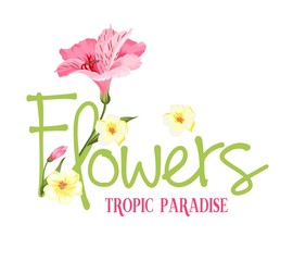 Tropic paradise Flowers. Hand drawn sign. Alstromeria pink branch isolated on white. Beautiful alstroemeria for your personal design. Vector illustration.
