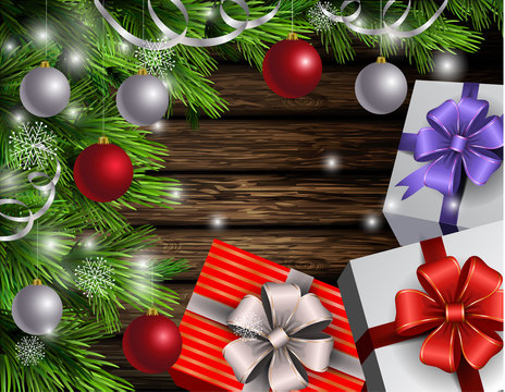 Christmas New Year design wooden background