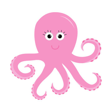 Octopus Zoo alphabet. Ocean See underwater life Animals collection Education cards for kids Isolated White background Flat design