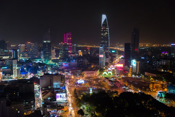 Fototapeta na wymiar Center of Saigon City at night, Ho-Chi-Minh City - Vietnam