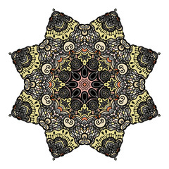 Ornament color card with mandala. Vintage decorative elements. Hand drawn background. Logo.