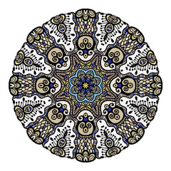 Ornament color card with mandala. Vintage decorative elements. Hand drawn background. Logo.