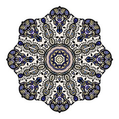 Ornament color card with mandala. Vintage decorative elements. Hand drawn background. Logo.