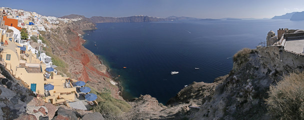 panoramic view on caldera of Santorini from Oia