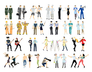 Fototapeta na wymiar Different professions set. Isolated cartoon characters on white background. All kinds of professional activities as teacher, doctor, firefighter and more.