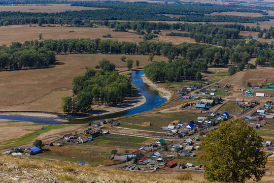 Taisheva - Gafuriysky village in the district of Bashkortostan. View from above