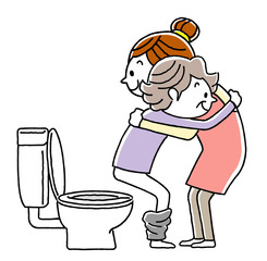 シニア女性の排泄介助を手伝う若い女性

