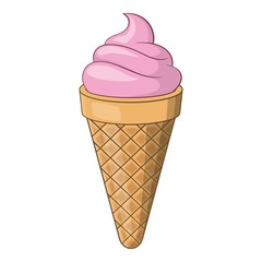 Pink ice cream cone icon. Cartoon illustration of ice cream vector icon for web design