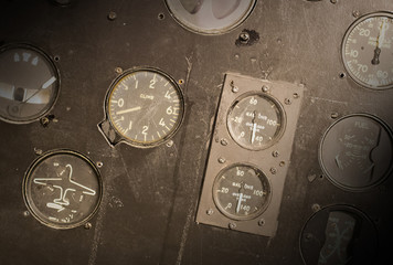 Different meters and displays in an old plane