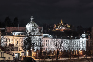 Fototapeta na wymiar Buildings and Streets of Prague at Night, Czech Republic