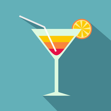 Beach cocktail icon. Flat illustration of beach cocktail vector icon for web