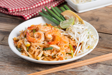 Pad Thai, stir-fried rice noodles with shrimp.