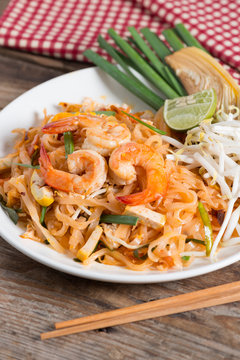 Pad Thai, stir-fried rice noodles with shrimp.