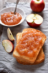 Fototapeta na wymiar Apple jam on toast bread