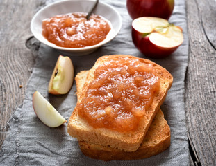 Apple jam on toast bread
