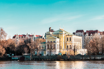 Buildings and Streets near Vltava River in Prague, Czech Republi