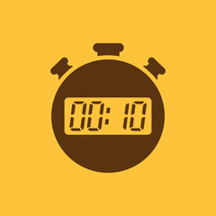The 10 seconds, minutes stopwatch icon. Clock and watch, timer, countdown, stopwatch symbol. UI. Web. Logo. Sign. Flat design. App.