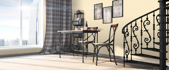 Modern bright interior . 3D render