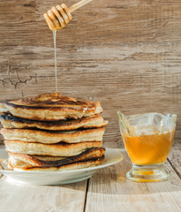 homemade pancakes with honey