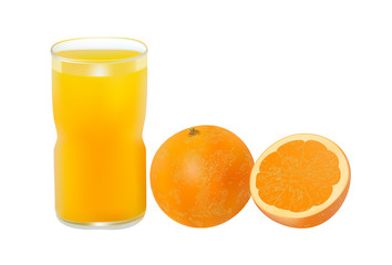 Orange juice and slices of orange isolated on white