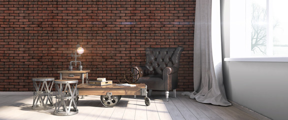 Modern bright interior . 3D render