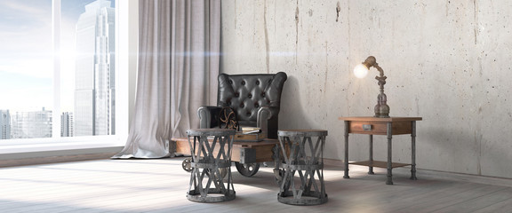 Modern bright interior . 3D render