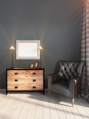 Modern bright interior . 3D render
