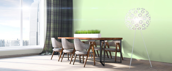 Modern bright interior . 3D render