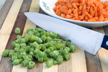 Zanahorias y judias cortadas