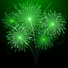 five green fireworks, vector