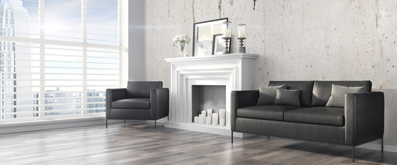 Modern bright interior . 3D render