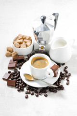 coffee break, concept photo, white background, vertical