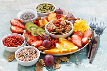 plate of fresh seasonal fruits and superfoods 