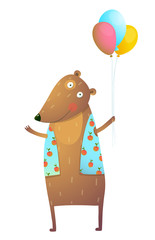 Obraz premium Kids Teddy Bear with Balloons Colorful Cartoon