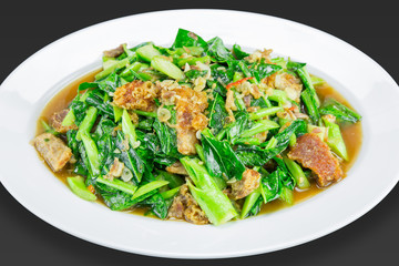 Stir-fried Kai-Lan with crispy pork