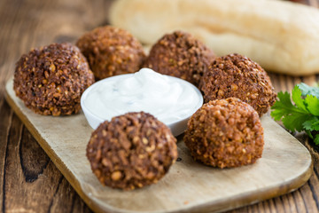 Wooden table with Falafels