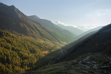 An alpine valley in South tyrol in the early evening