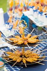 Pork satay,Grilled pork with peanut sweet sauce and sour sauce o