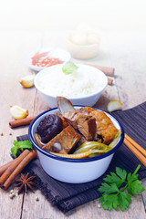 malaysian bak kut teh stew of pork with chinese herb soup.
