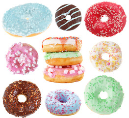 Tasty donuts on white background