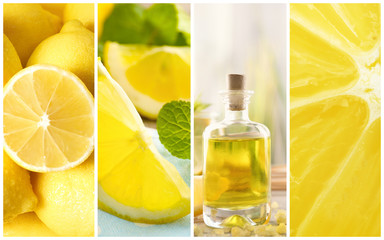 Collage of lemon spa. Beauty treatment concept.