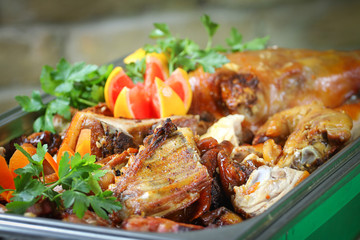Catering tray with various meats