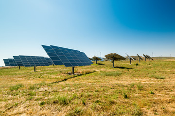 A field of solar panel arrays at the countryside in Spain.