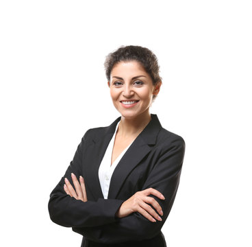 Portrait of successful mature businesswoman isolated on white