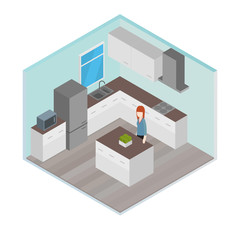 Vector isometric house room