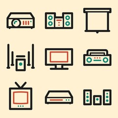 Audio video web icons, sound and cinema, music and player, stock