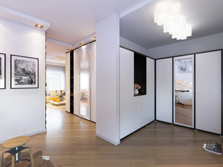 3d illustration hall interior design in a modern minimalist style