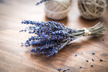 bouquet of lavender on wooden background