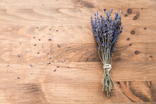 bouquet of lavender on wooden background