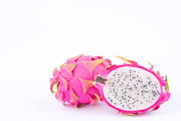 dessert vivid and vibrant dragon fruit (dragonfruit) or pitaya on white background healthy fruit food isolated
